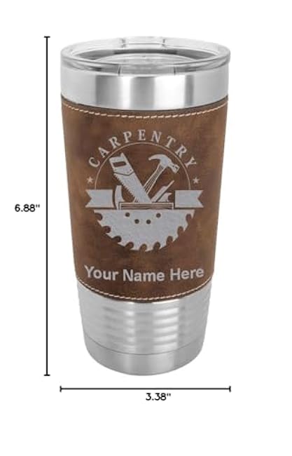 LaserGram 20oz Vacuum Insulated Tumbler Mug, Carpentry, Personalized Engraving Included (Faux Leather, Rustic)