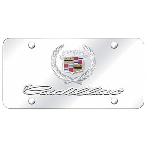 Au-Tomotive Gold Inc. Officially Licensed Dual Logo on License Plate for Cadillac (Chrome on Mirrored)
