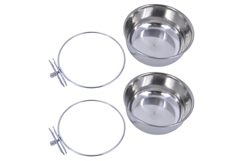 Pet's Solution - Set di 2 Ciotole in Acciaio Agganciabili con Fissaggio a Vite per Volatili, Cani e Gatti, Mangiatoie Ideali per Kennel e Gabbie - 15 cm di Diametro