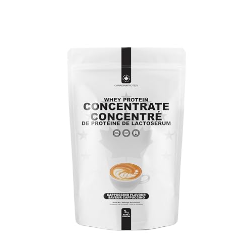 Canadian Protein Whey Concentrate 24g of Protein | 1 kg of Cappuccino Flavored Low Carb Keto Friendly Workout Recovery Drink | Protein Powder Rich in BCAA Amino Acids
