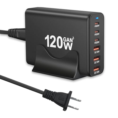 SITONG 120W GaN III 6 Ports USB C Fast Charging Station Hub Block Portable Wall PD Charger Power Adapter With 3 USB-C + 3 USB-A, 65W Port for MacBook Pro/Air, iPhone 15 14 13 12 11, Galaxy S24 S23 S22