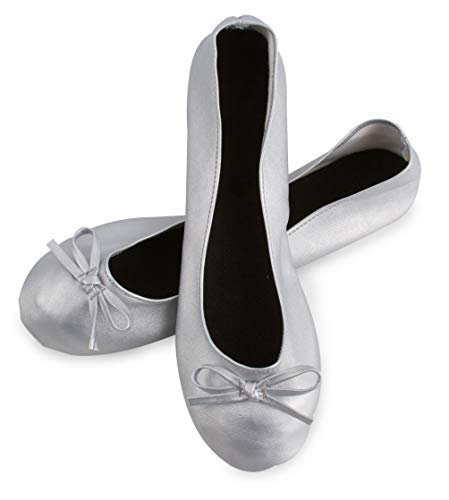 Lote de 24 Bailarinas Plegables Plegadas PLATEADAS para Bodas   Manoletinas color Plata, Zapatillas Bailarinas Planas Baratas Enrolladas Enrollables Bodas