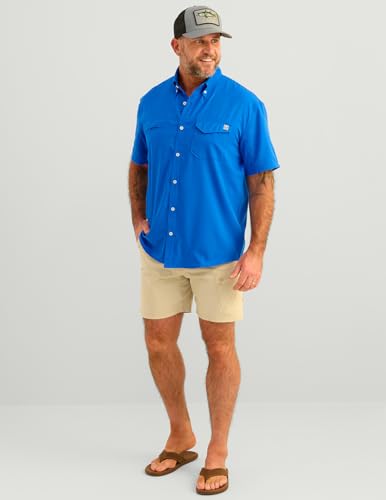 Image of HUK Men's Tide Point Kc Scott Original Artwork Short Sleeve Shirt, Fishing Button Down