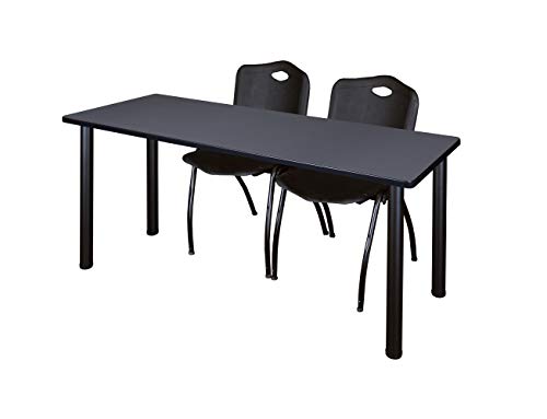 Romig Trek 60 x 24 in. Training Table- Grey Top, Black Legs & 2 M Stack Chairs- Black