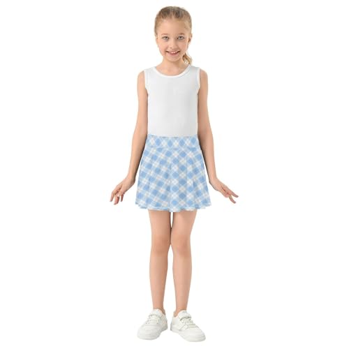Plaid Gingham Tennis Skirts for Girls with Built-in Shorts Flowy Performance Skorts Girl Pleated Skirt with Pockets 4-12Y4