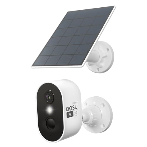 AOSU 2K Security Camera Wireless Outdoor, Solar Powered Security Camera with Spotlight, Siren, Motion Detection, Full Color Night Vision, 2-Way Audio, IP66, Compatible with Alexa, 2.4GHz WiF
