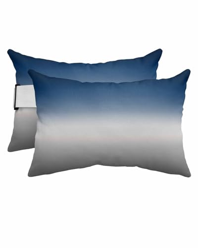 HERBED Outdoor Pillows Covers with Inserts Abstract Blue and Grey Gradient Waterproof Pillow with Adjustable Strap Throw Pillows for Patio Furniture Pool Lounge Chair, 11x16 Inch, 2PCS