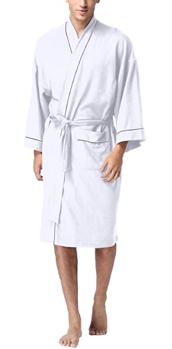 Men's Waffle Weave Kimono Bathrobe Lightweight Long Spa Robe