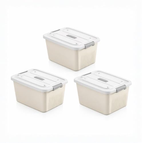 Image of HoopVool Multipurpose Plastic Storage Container Box - Sturdy and Versatile Home Organizer, Available in Multiple Size. (CREAM, SMALL - 9.5 X 7 X 5.5 INCH, PACK OF - 3)