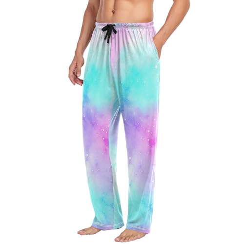 Pastel Tie Dye Lightweight Wide Leg Men's Pajama Bottoms, Pajama Pants with Pockets S4