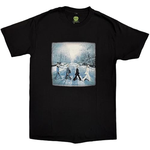 The Beatles T Shirt Abbey Christmas Band Logo Official Black Size L - Les Beatles, Paul McCartney, John Lennon, RIngo Starr, George Harrison The Beatles T Shirt Abbey Christmas Band Logo Official Black Size L