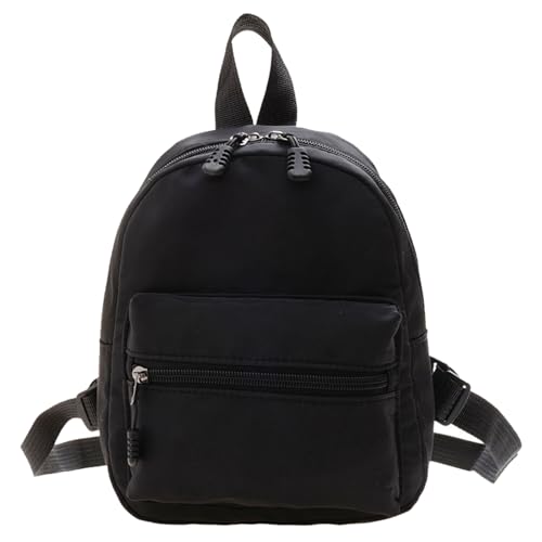 MLPKOI Mochila Pequeña para Mujer, Nailon Casual Bolso de Día con Correa Ajustable Mini Mochila con Bolsillo Frontal para Viajes, Compras, Uso Diario Negro