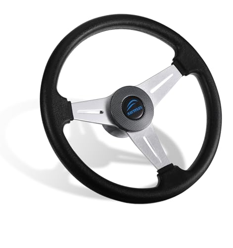 ALCXAZS Lancha rápida, Volante de 3 radios, yate, pontón, Revestimiento de aleación Aluminio, para Sistema dirección timón 13,3 Pulgadas, Piezas Repuesto