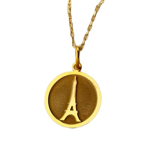 Collier Tour Eiffel médaille gravée en argent sterling plaqué or symbole d'amour