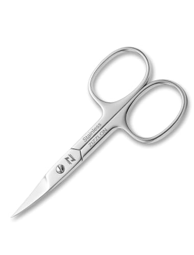 ZIZZLON Nail Scissors Curved Micro Serrated Stainless Steel Eyebrow Scissor