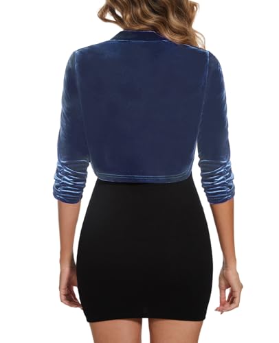 Image of MINTLIMIT Women's Velvet Bolero Shrug Top Ruched 3 /4 Sleeve Open Front Cocktail Party Cropped Cardigan for Dress