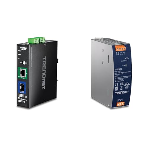 Bundle: TRENDnet Industrial 10G SFP+ to 10G PoE++ Media Converter, TI-BF711SFP + TRENDnet 150W, 52V DC, 2.89A AC to DC DIN-Rail Power Supply, TI-S15052