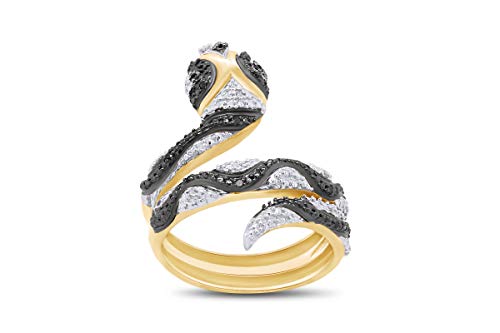 Jewel Zone US Black Natural Diamond Accent Snake Ring in 14k Gold Over Sterling Silver (0.02 Ct)4