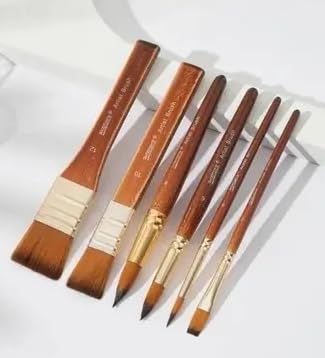مجموعة فرش الرسم الاحترافية، ٦ قطع متنوعة، مقبض خشبي بني، شعيرات للألوان المائية والأكريليك، مناسبة لجميع الأعمار والمستويات