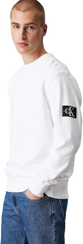 Calvin Klein Herren Sweatshirt Badge Crew Neck aus Baumwolle, Weiß (Bright White), L