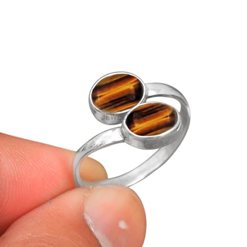 925 Sterling Silver Ring For Womens Natural Tigers Eye Ring Adjustable Sterling Silver Statement Ring Oval Gemstone Adjustable Ring