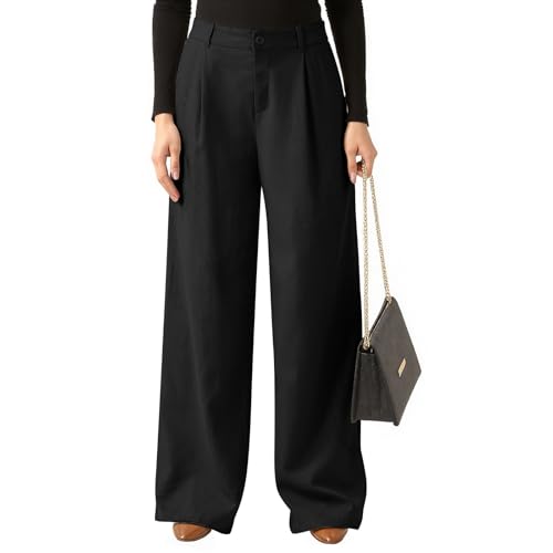 Linen Dress Pants Women Elastic High Waisted Wide Leg Lounge Pants Summer Business Casual Beach Trousers with Pockets