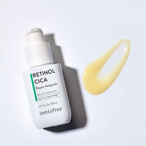 Image of Innisfree Retinol Cica Repair Ampoule 30ml with Hyaluronic Acid, Korean Face Serum for Reducing Skin Blemishe, Improving Skin texture, Nourishing & Revitalizing, Hydrating, Soothing, & Strengthening