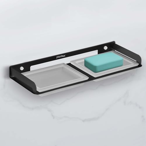 Image of Plantex Stainless Steel and Frosted Glass Double Soap Holder for Bathroom /Dual Soap Case /Soap Stand /Bathroom Accessories -(Black)