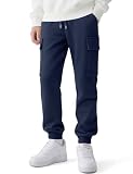 Auranso Boys Sweatpants Kids Athletic Cargo Pants Causal Joggers Workout Clothes with Pocket Drawstring Navy 7-8Years
