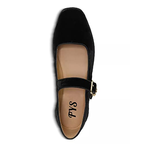 FYS Women Square Toe Low Heel Mary Jane Pumps Flats Ballets Buckled Dress Daily Comfortable Shoes4