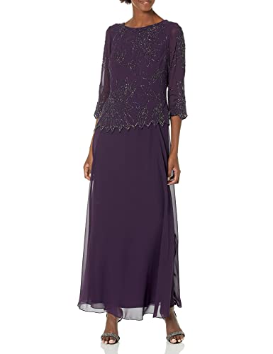 Image of J Kara Women's Plus Size 3 /4 Sleeve Long Beaded Floral Design Dress