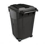 45 Gallon Heavy Duty Wheeled Outdoor Trash Can with Secure Click-Lock Lid, Weather-Resistant Rolling Garbage Bin with Large Comfort Handle and Bottom Hand Groove for Backyard, Patio, Garage, Black
