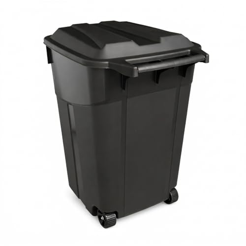 45 Gallon Heavy Duty Wheeled Outdoor Trash Can with Secure Click-Lock Lid, Weather-Resistant Rolling...