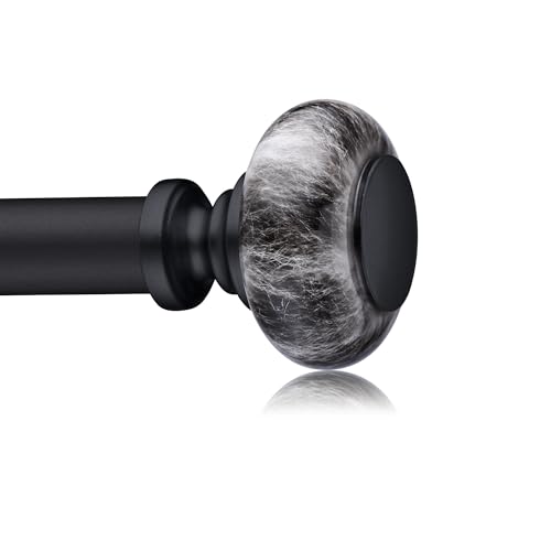 Black Curtain Rods for Windows 48 to 84 Inches,Adjustable 1 Inch Heavy Duty Drapery Curtain Rods with Marbled Finials for Bedroom,Living Room