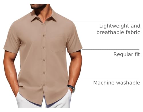 Image of Alimens & Gentle Men's Short Sleeve Dress Shirts Wrinkle Free Untucked Casual Button Down Shirt