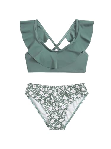 GORGLITTER Girl's Two Piece Swimsuit Floral Ruffle Bikini Set Cute Bathing Suit