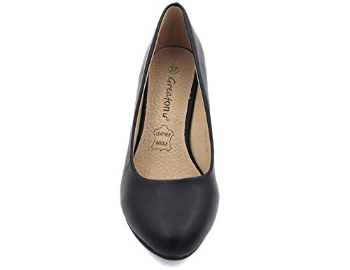 Greatonu Women's Wedge Pumps Closed Toe High Heel Slip on Office Dress Shoes - Image 3