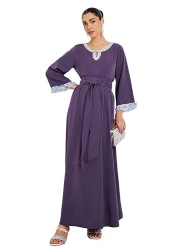 Styli Purple Embellished Tassel Trim A-Line Jalabiya - XL - Purple