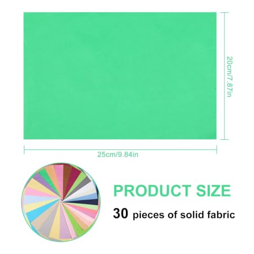 Wenrescry Lot de 30 tissus en coton pour patchwork - Paquets de tissu de 20 x 25 cm en coton, carrés unis et colorés pour couture DIY, matelassage et travaux manuels – vue 2