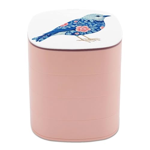 Boîte à bijoux rotative oiseau rose pour bagues et colliers