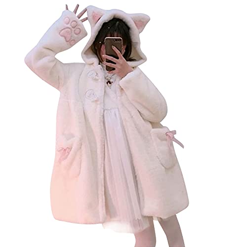 Women Cute Bunny Ear Long Sleeve Fuzzy Fluffy Rabbit Tops Sweatshirt Anime Hoodie Bunny Plush Coat Oversized