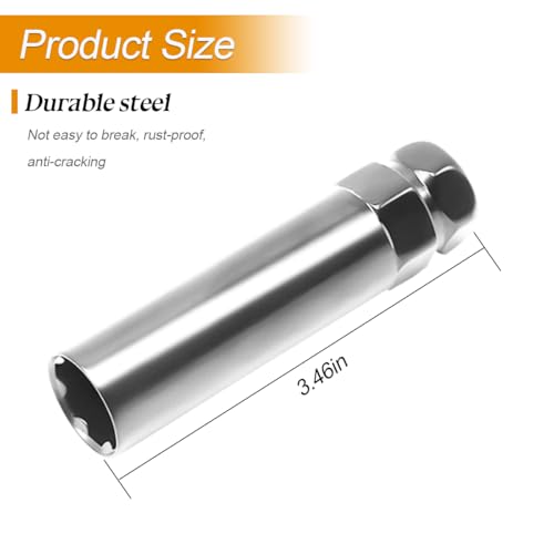 Image of Car 6 Point Spline Lug Nuts Key Tuner Socket Tool, Automotive Wheel Lock Removal Replacement with 3 /4 inch 19mm & 13 /16 inch 21mm Hex, Compatible M12x1.5 1.25 1 /2-20 Thread (Silver)