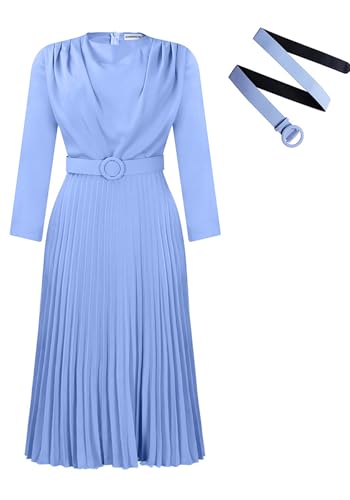 Famnbro Womens Work Dress Long Sleeve A line Church Formal Elegant Office Business Dresses with Belt4