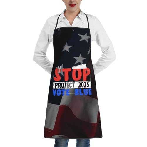 nopicsn Vote Blue Stop Project 2025 Apron for cooking with Pockets Women Men Kitchen Chef Funny Aprons