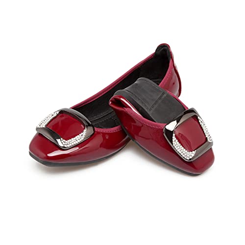 Image of MACHSWON Womens Ballet Flat Slip On Foldable Ballet Flats with Buckle, Portable Ladies Slip On Loafers(Smooth Red, Size 4)