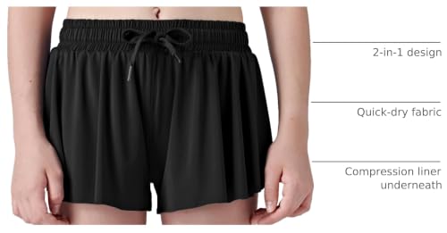 Image of 1 or 3 Pack Girls Flowy Shorts with Spandex Liner & Pocket, 2-in-1 Athletic Butterfly Shorts for Running Dance