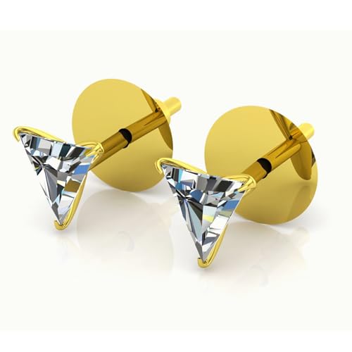Image of Shradha Jeweller's One Gram Gold Plated Earrings for Women, Single Stone Earring set Tops, Triangle Shape White American Diamond Studs, for Gift, Birthday and Anniversary
