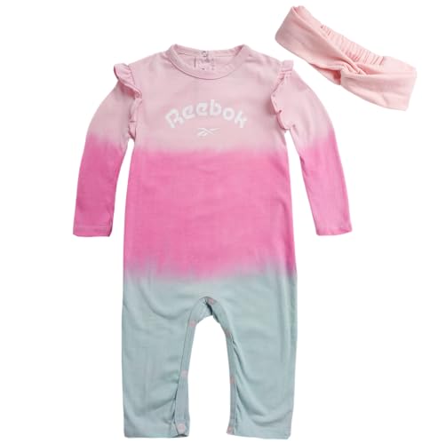 Reebok Baby Girls' Bodysuit - Long Sleeve One Piece Romper with Headband - Newborn Essentials Clothing for Infants, 0-9M