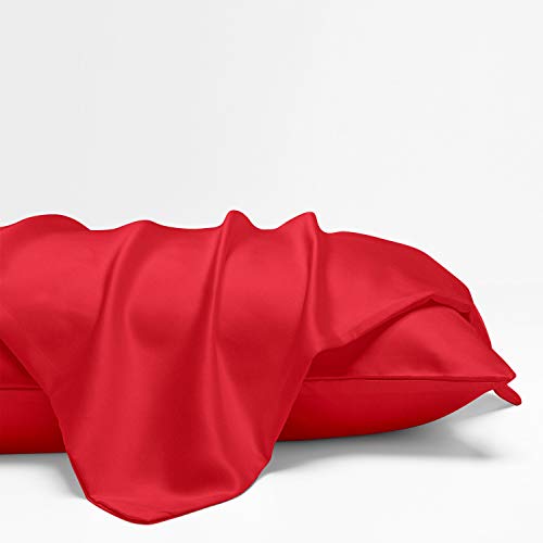 NTBAY 2 Pack Zippered Satin Pillow Cases for Hair and Skin Luxury King Hidden Zipper Pillowcases Set of 2, 50x90 cm, Red - Image 4