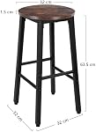 63cm Wooden Bar Stools with Steel Frame, Counter Height Stools for Kitchen Island, Breakfast Bar and Dining Room (Brown, Set of 2)